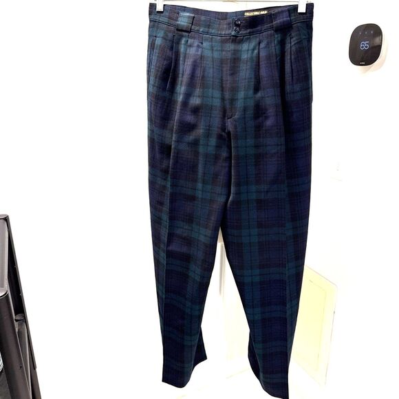 100% Wool Collectible Gold Giorgio Sant Angelo lined plaid pleat pant Size 14 - Picture 1 of 5